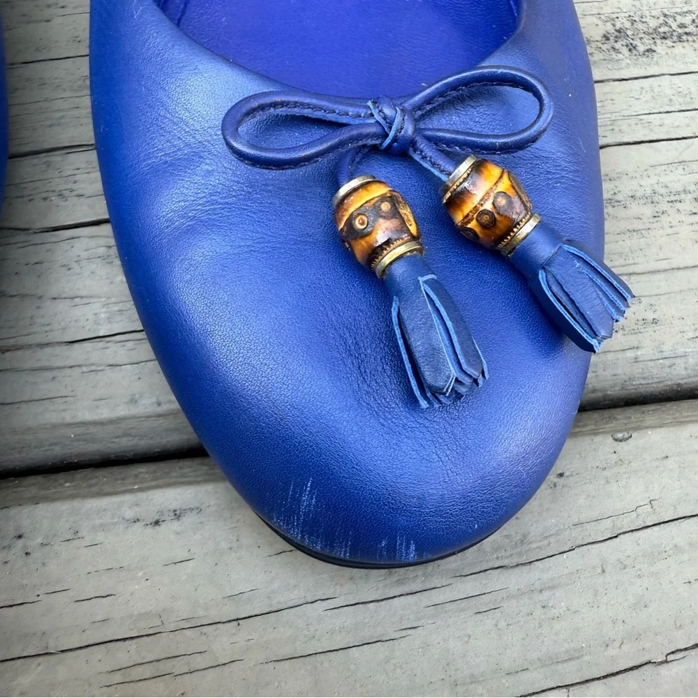 Gucci Blue Leather Bamboo Bow Ballet Flats Size 40 - Picture 5 of 16